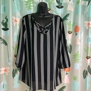 Black and White Striped Blouse